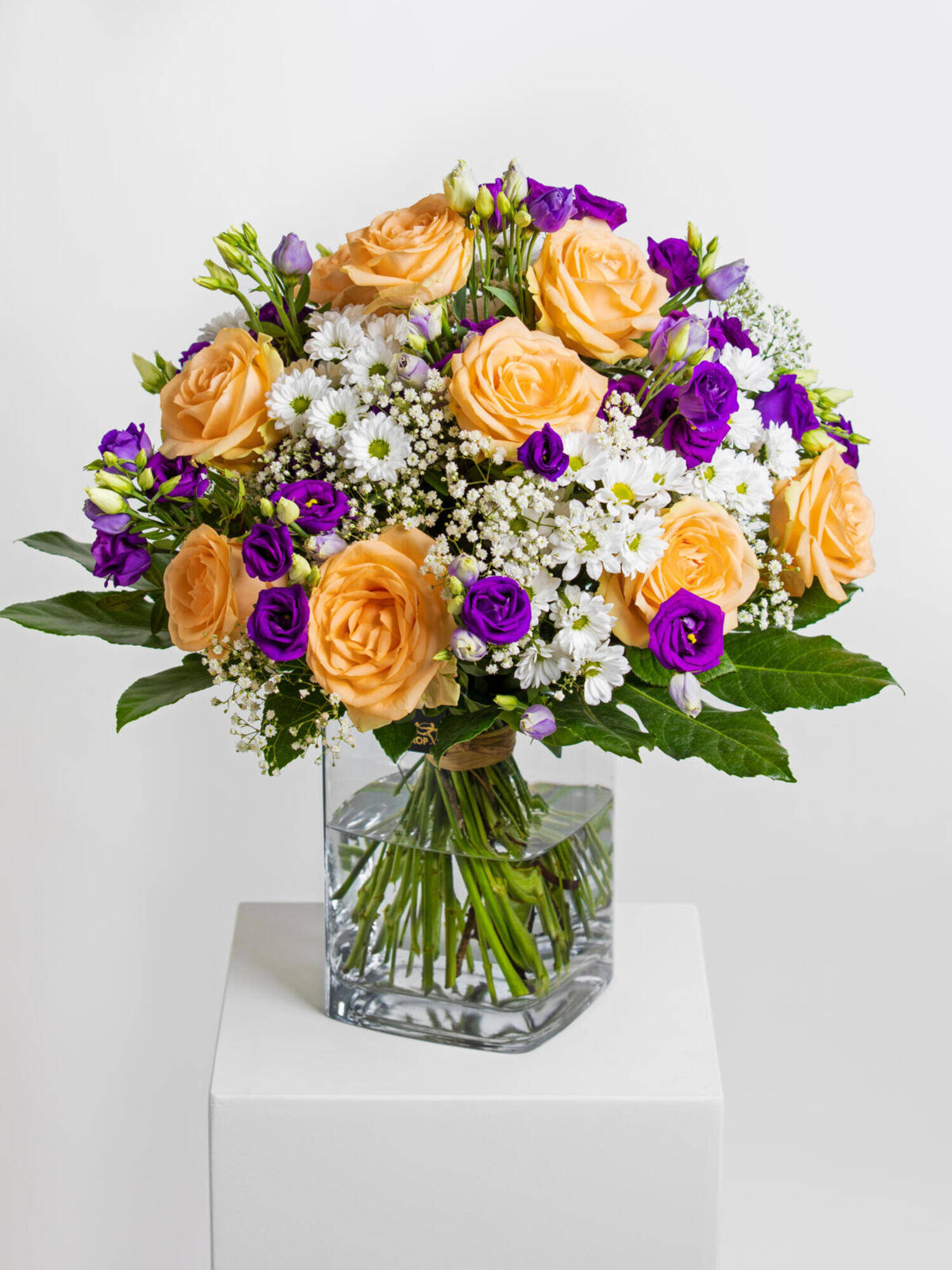 Festive Glamour - Main Colors: APRICOT, PURPLE, WHITE - Main Flowers: CHRYSANTHEMA, EUSTOMA, ROSES