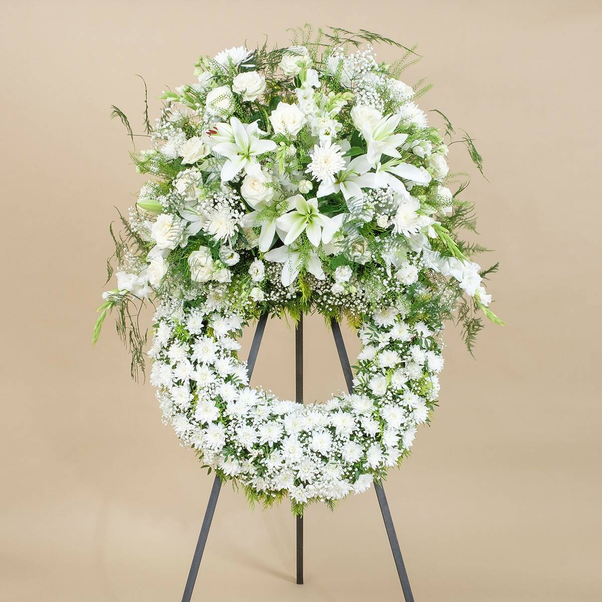 Funeral wreath with white flowers