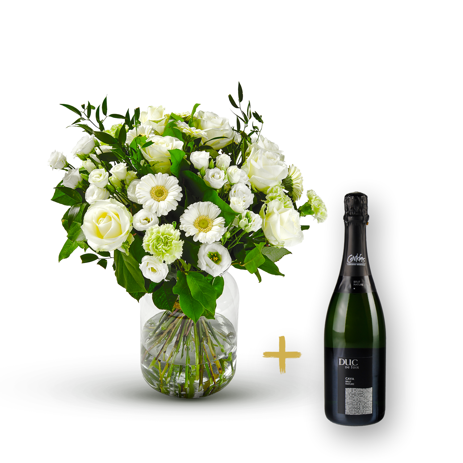 Stylish white bouquet with Cava