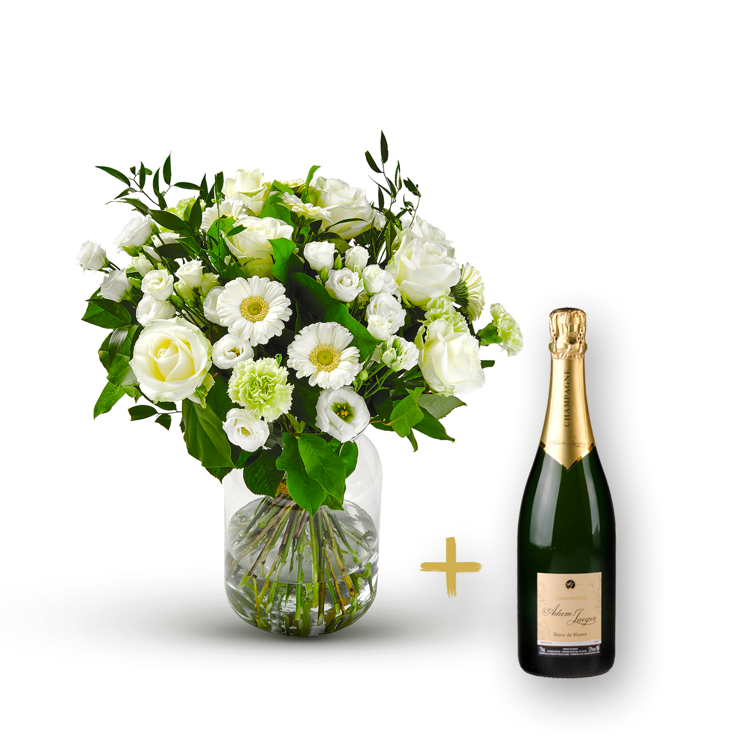 Stylish white bouquet with Champagne.