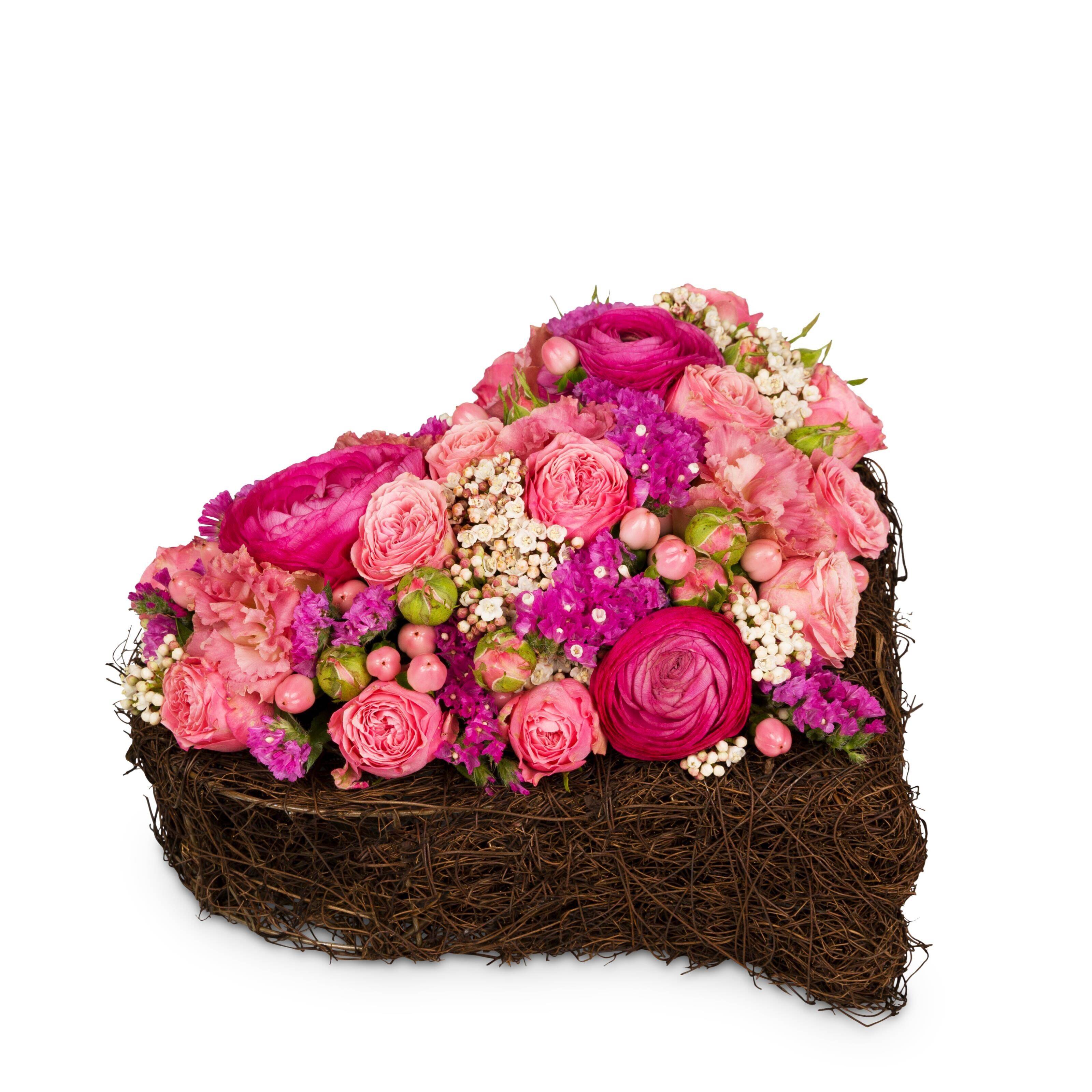 flower basket, pink bouquet, roses, pink ranunculus, floral arrangement