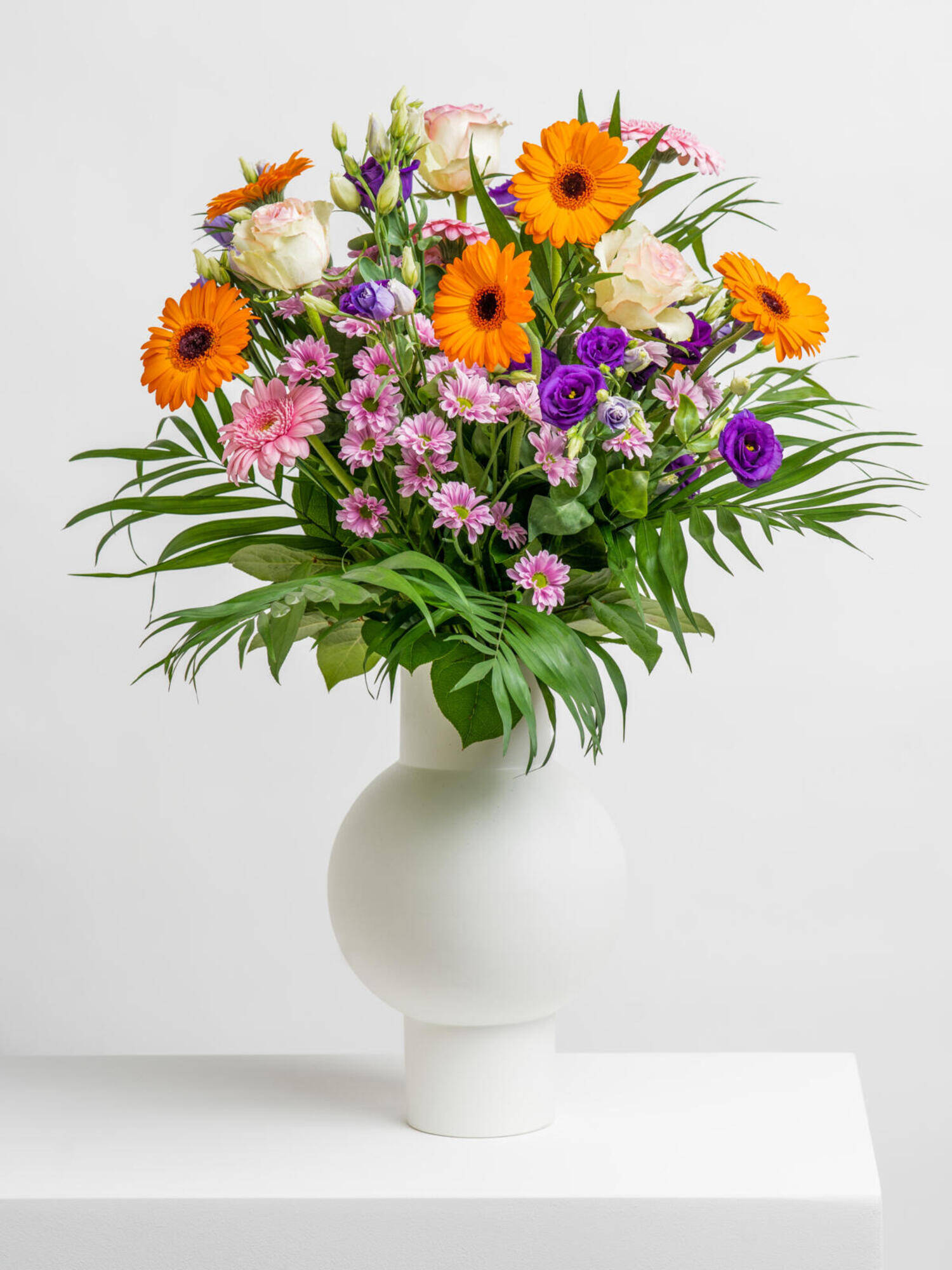 Blütenpoesie - Hauptblüte: Eustoma, Germini, Rosen - Hauptfarbe: Orange, Rosa, Violett