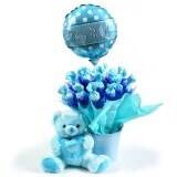 blauer Ballon, Teddy, blaue Blüten, Bouquet, Geschenkdekoration, blauer Ballon, Teddy, Blumenstrauß, blaue Blumen, Geschenk, blauer blumenstrauß, ballons, teddy bär, blumen, geschenkset, blauer teddybär, ballon, blumen, bouquet, geschenk