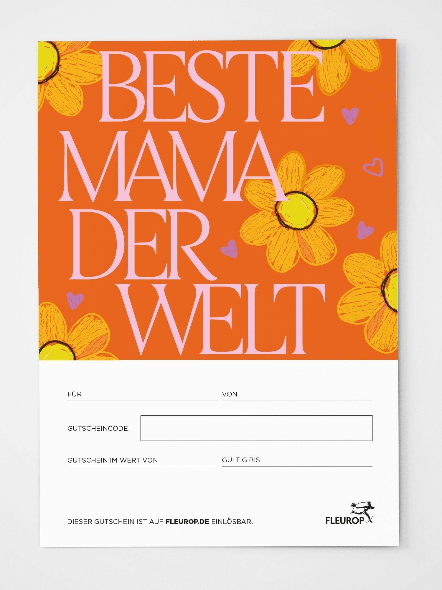 Geschenkgutschein, Gutschein, Blumen, Orange, Pinktext