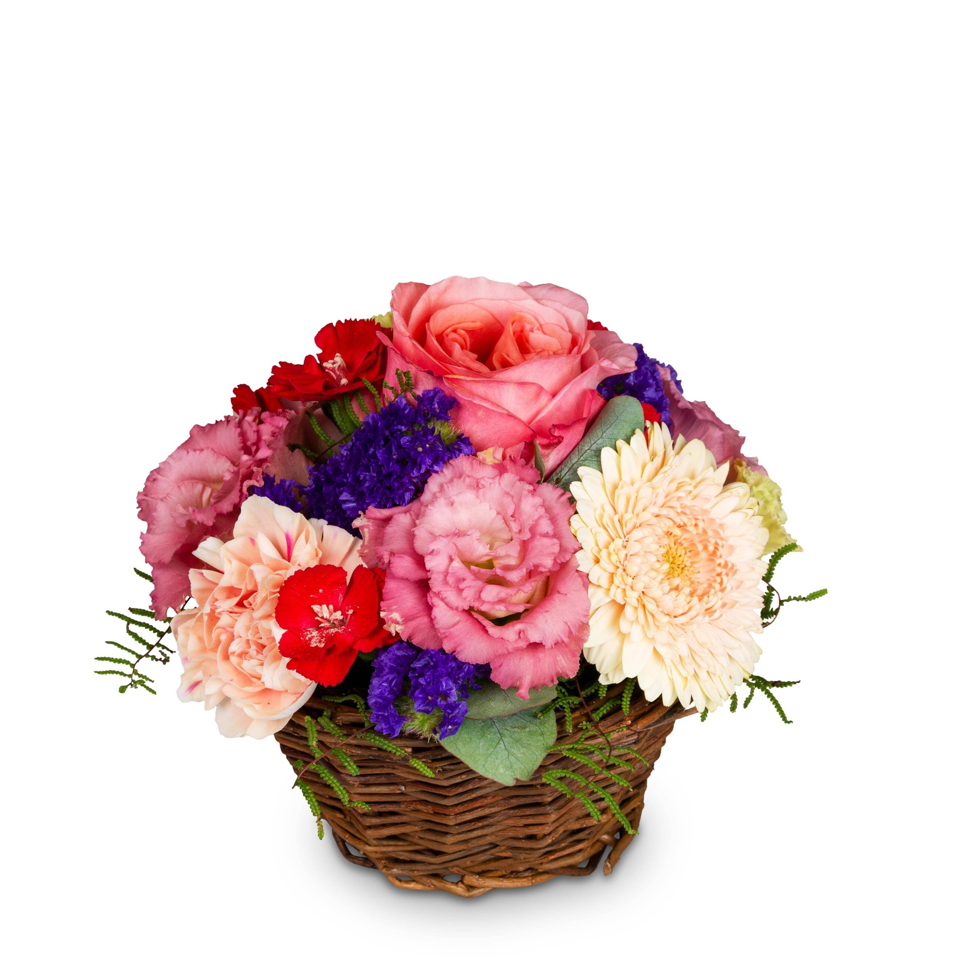 Blumenstrauß, Korbdeko, Rosenpink, Gemischte Blumen, Grünzeug, blumenstrauß, korb, blumen, rosa, lila, Blumenstrauß, Korbblume, rosa Blume, pfirsichfarbene Blume, lila Blüten, Blumenkorb, Blumenstrauß, Rosen, Pfirsich, Lila Blumen