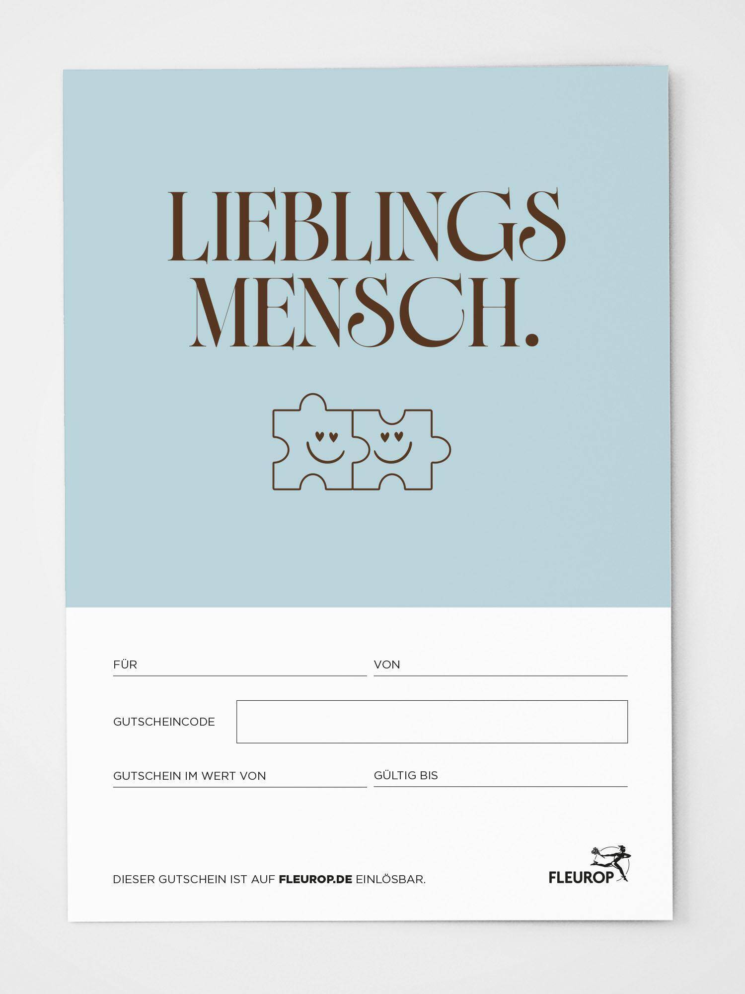 Plakat, Geschenkgutschein, Puzzle, Blau, Text