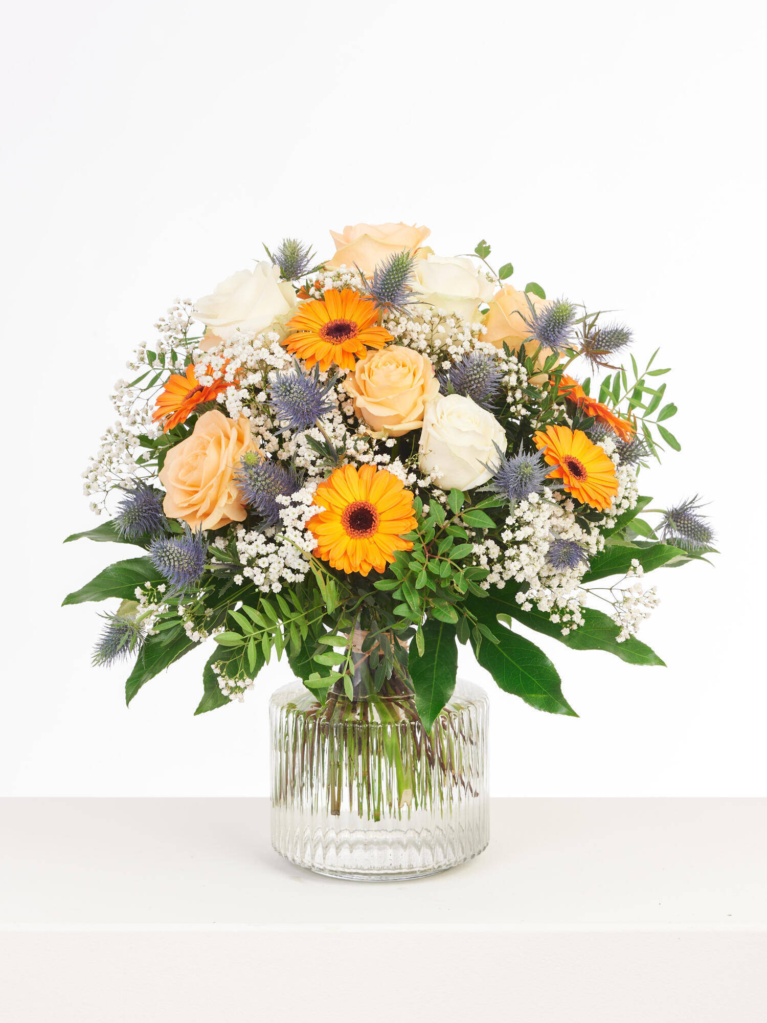 Viel Gesundheit - Hauptblüte: Germini, Rosen - Hauptfarbe: Blau, Orange