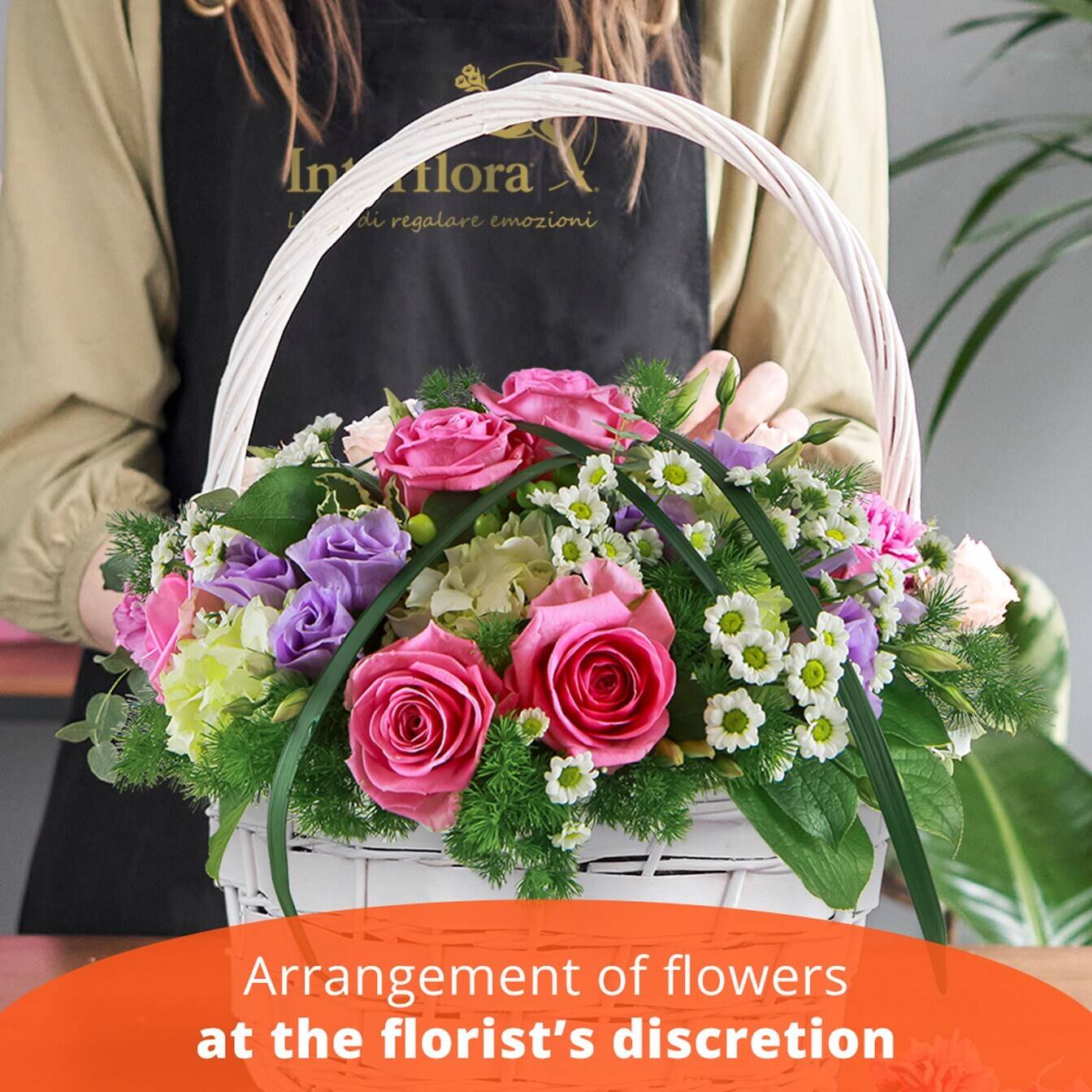 Blume, Blumen-Arrangement, Blumenstrauß, Rose, Florales Design, Blume, Blumen-Arrangement, Blumenstrauß, Rose, Florales Design, Blume, Blumen-Arrangement, Blumenstrauß, Rose, Florales Design, Blumenstrauß, Rosen, Pink, weiße Gänseblümchen, Korb