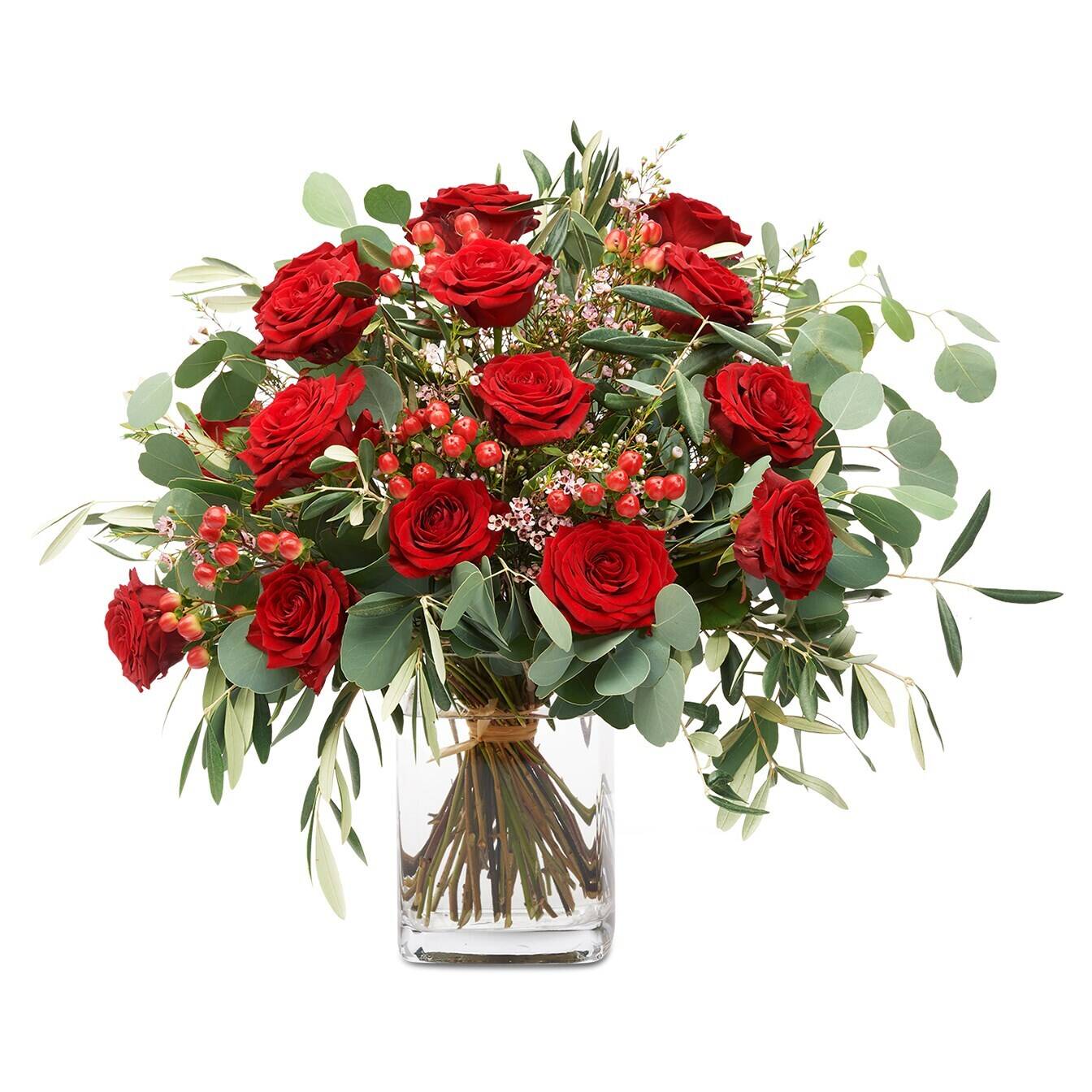 Blume, Blumen-Arrangement, Blumenstrauß, Rose, Florales Design, Blume, Blumen-Arrangement, Blumenstrauß, Rose, Florales Design, Blume, Blumen-Arrangement, Blumenstrauß, Rose, Florales Design, rote Rosen, Bouquet, Glasvase, Grünzeug, Blumenkonfiguration