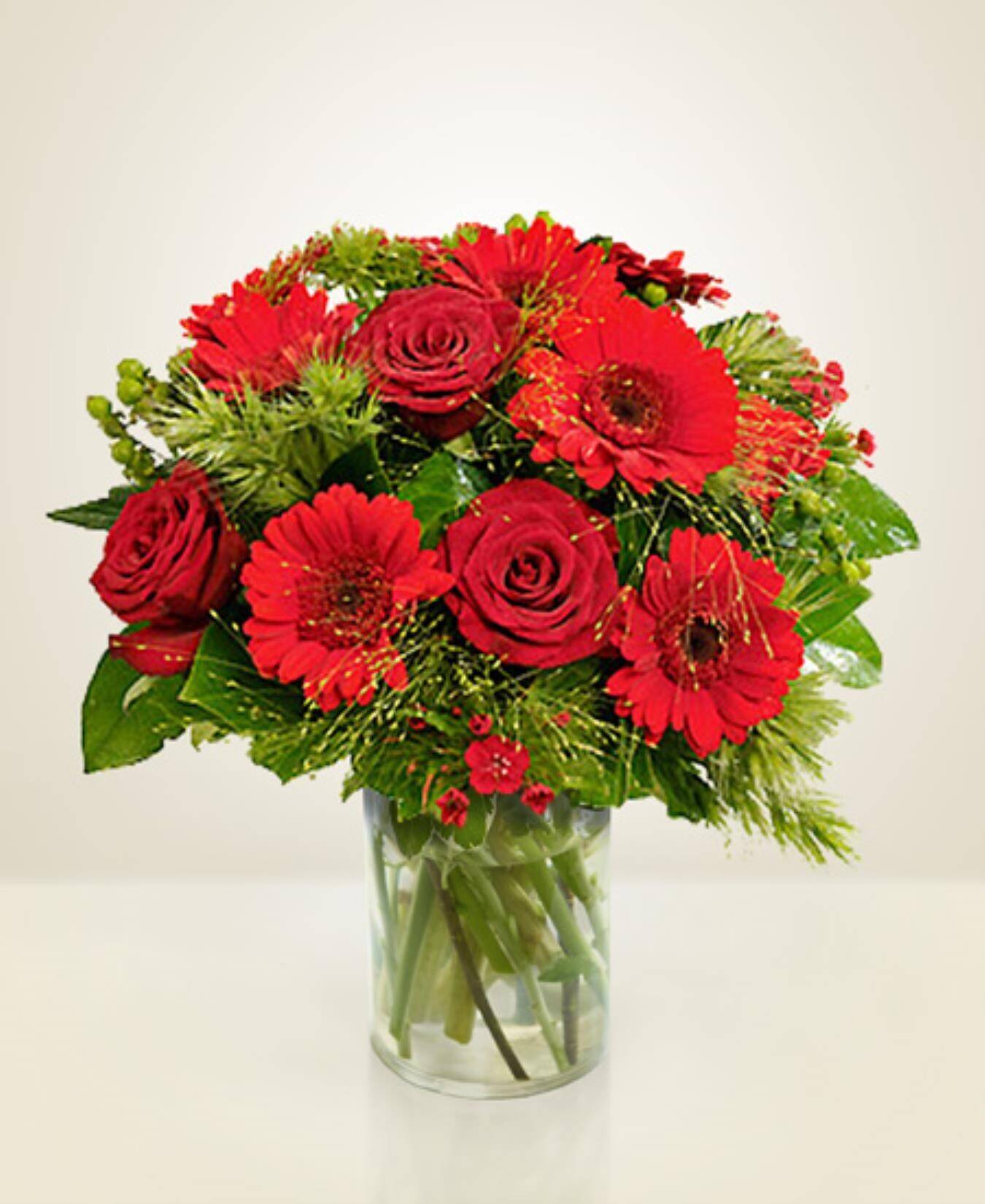 Blume, Blumen-Arrangement, Blumenstrauß, Rose, Florales Design, Blume, Blumen-Arrangement, Blumenstrauß, Rose, Florales Design, Blume, Blumen-Arrangement, Blumenstrauß, Rose, Florales Design, Blumenstrauß, rote Blumen, Rosen, Gerbera, Glasvase