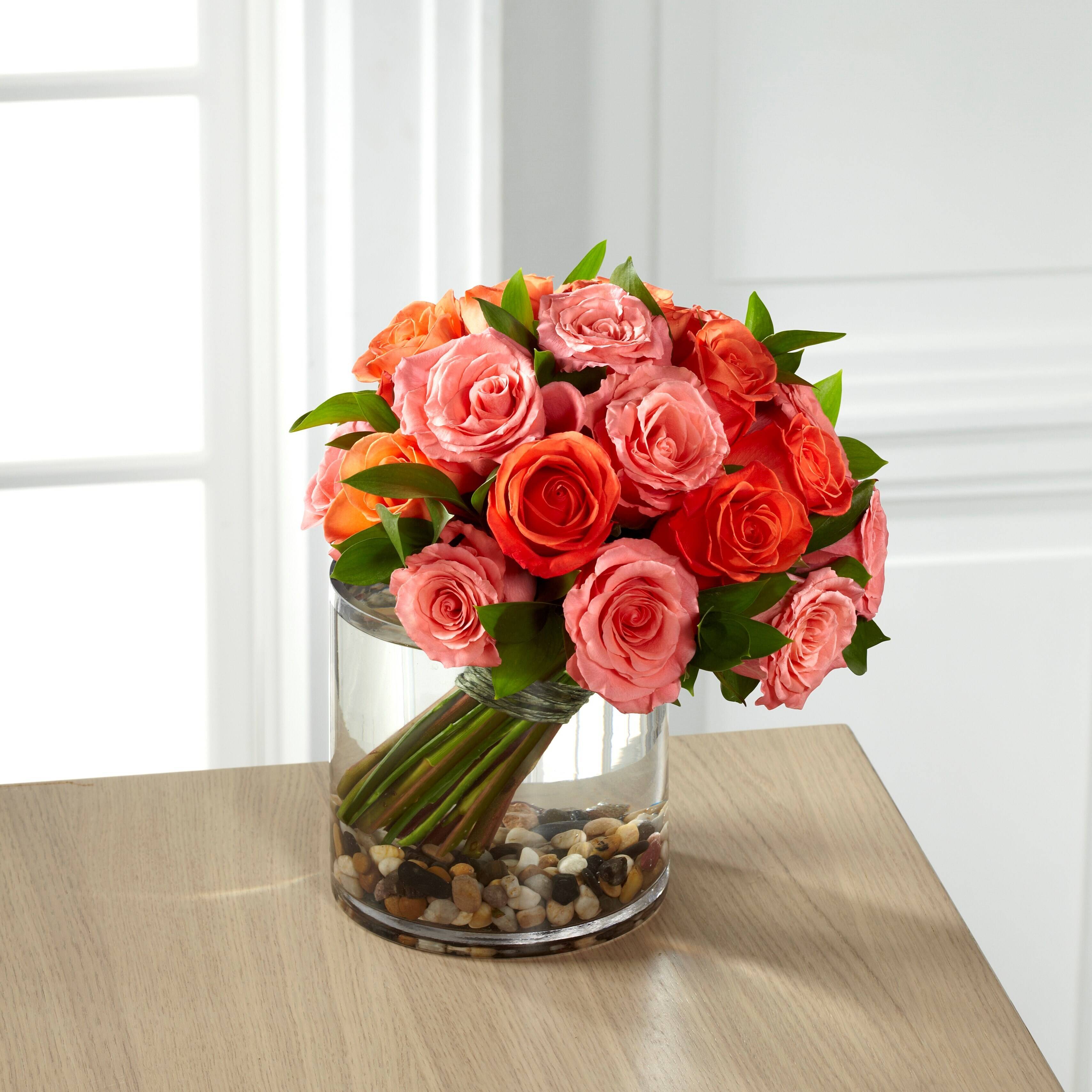 Blume, Blumen-Arrangement, Blumenstrauß, Rose, Florales Design, Blume, Blumen-Arrangement, Blumenstrauß, Rose, Florales Design, Blume, Blumen-Arrangement, Blumenstrauß, Rose, Florales Design, Blumenstrauß, Rosen, Pink, Orange, Glasvase