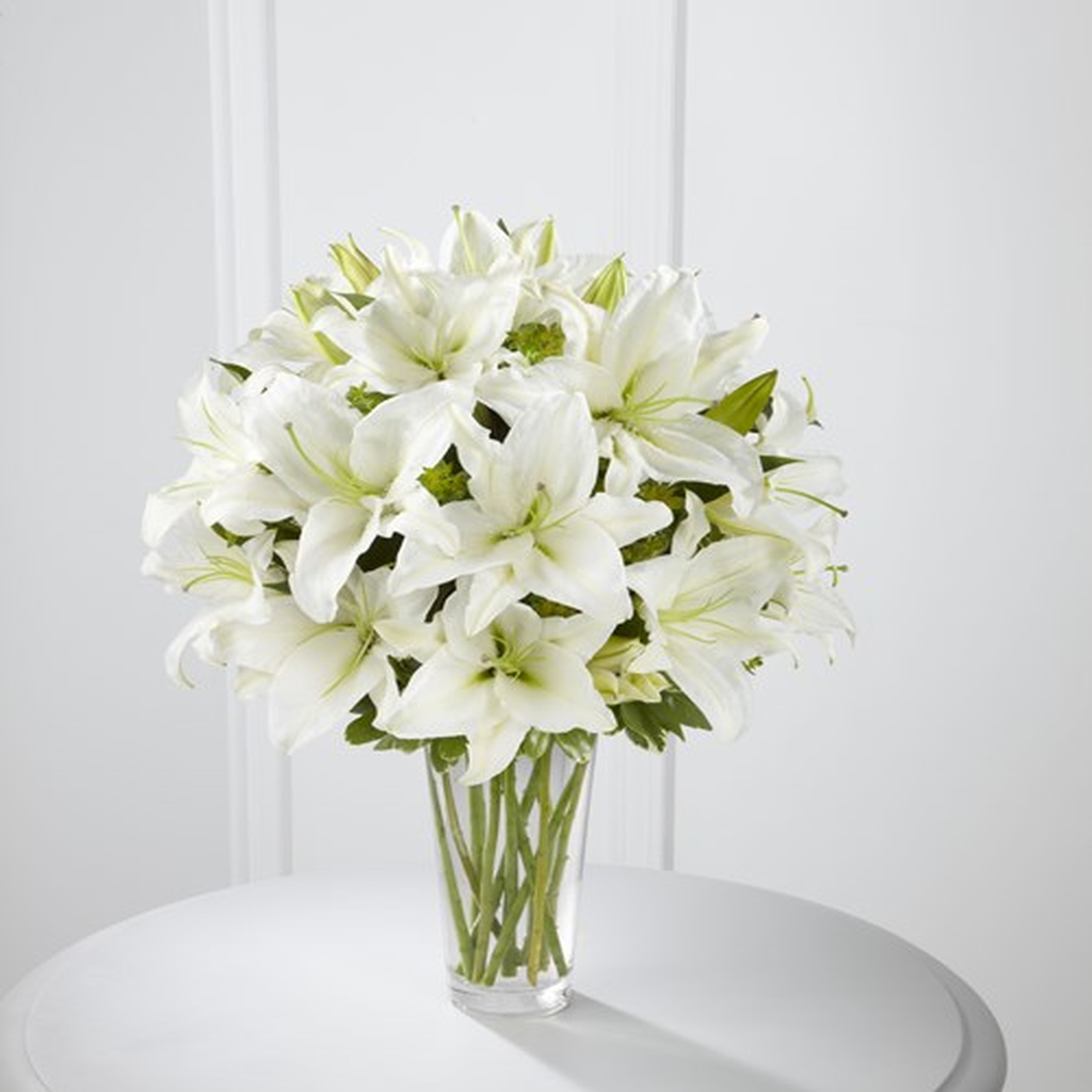 Blumen, Bouquet, Lilien, Weiß, Glasvase, Blumen, weiße Lilien, Blumenstrauß, Glasvasen, Stiele