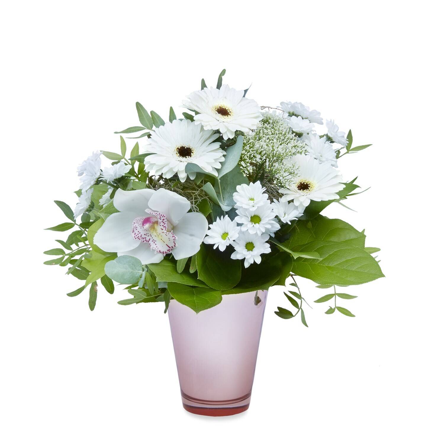 Blume, Blumen-Arrangement, Pflanze, Blumenstrauß, Gänseblümchen, Blume, Blumen-Arrangement, Pflanze, Blumenstrauß, Gänseblümchen, Blume, Blumen-Arrangement, Pflanze, Blumenstrauß, Gänseblümchen, blumenstrauß, weiße blumen, orchidee, grünes moos, rosa vase