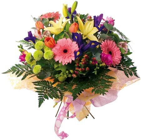Blumenstrauß, Blumen, bunte Blüten, Lilien, Gerbera