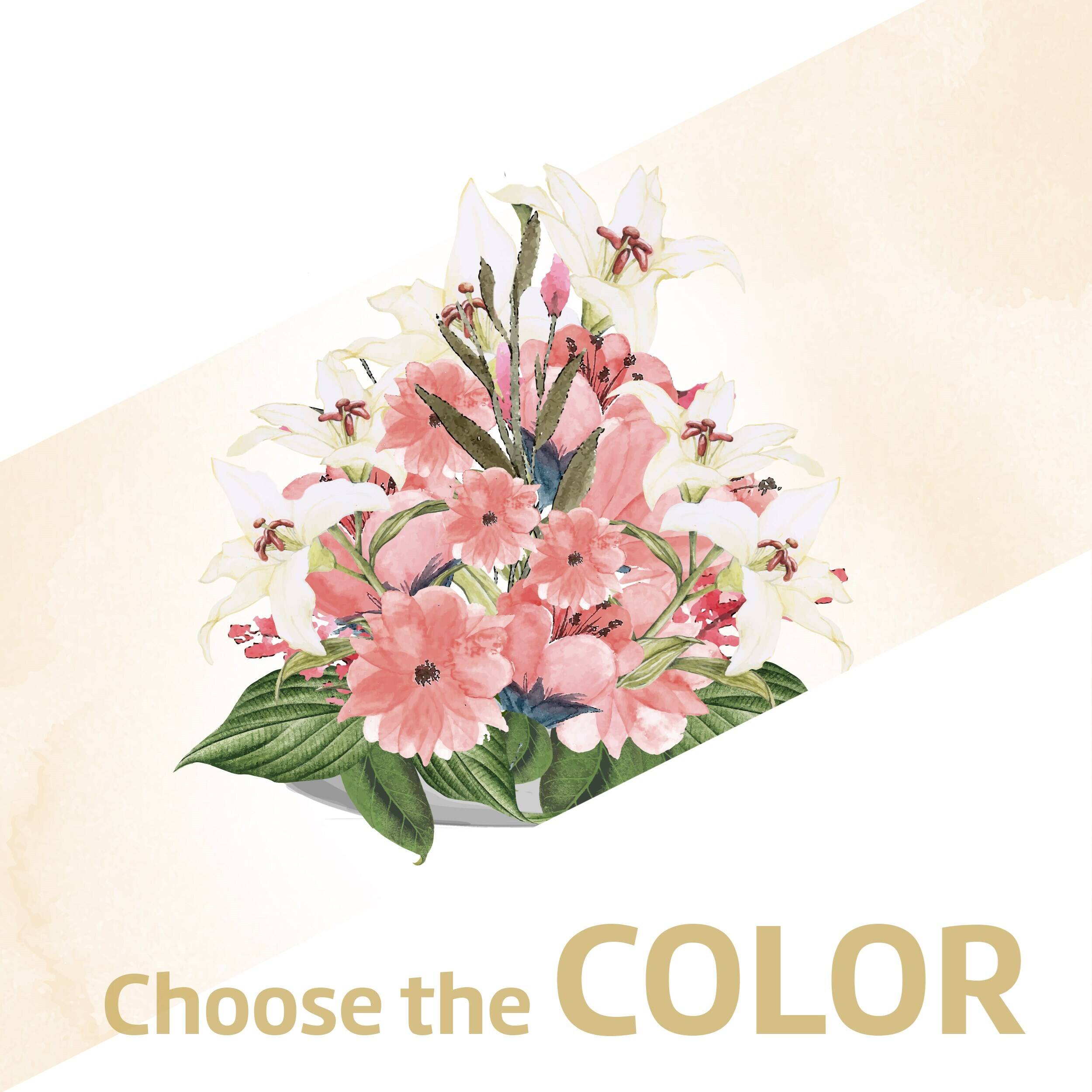 bouquet, flowers, pink flowers, white lilies, green leaves, flower bouquet, pink flowers, white lilies, green leaves, illustration, flower bouquet, pink flowers, white lilies, green leaves, arrangement