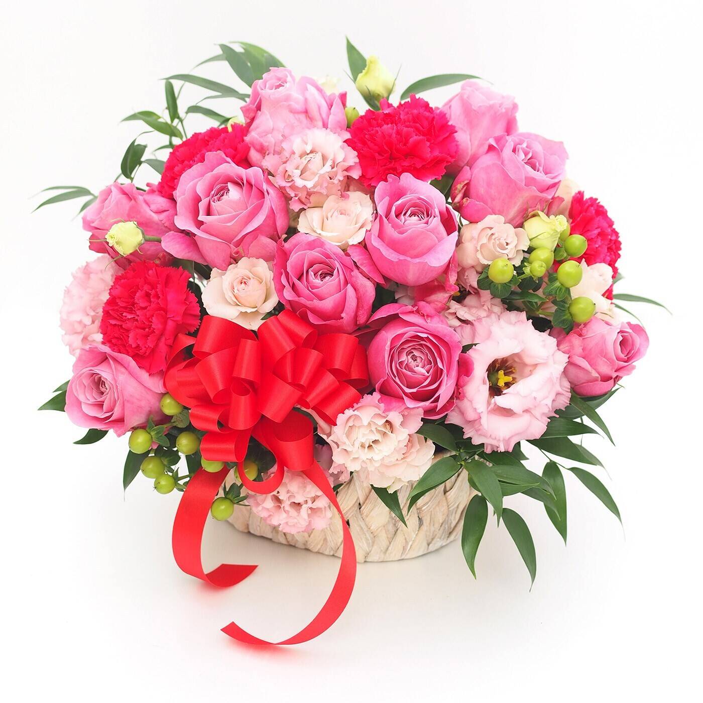 Blume, Blumen-Arrangement, Blumenstrauß, Rose, Florales Design, Blume, Blumen-Arrangement, Blumenstrauß, Rose, Florales Design, Blume, Blumen-Arrangement, Blumenstrauß, Rose, Florales Design, Blumenstrauß, rosa Rosen, Nelken, Korb, roter Ribbon