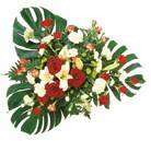 Blumenarrangement, Bouquet, weiße Blumen, rote Blumen, grüne Blätter, Blumenarrangement, Bouquet, weiße Blumen, rote Blumen, Grünes Laub