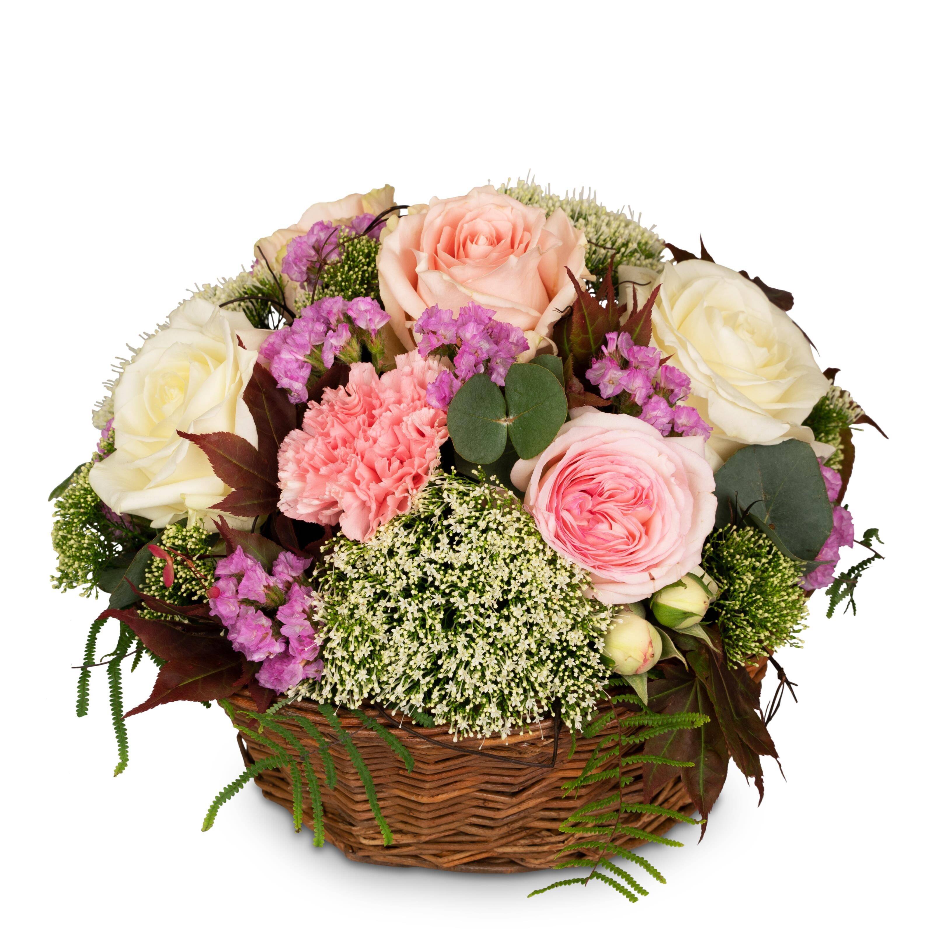 Flower arrangement 'A Basket full of Poetry with Roses'