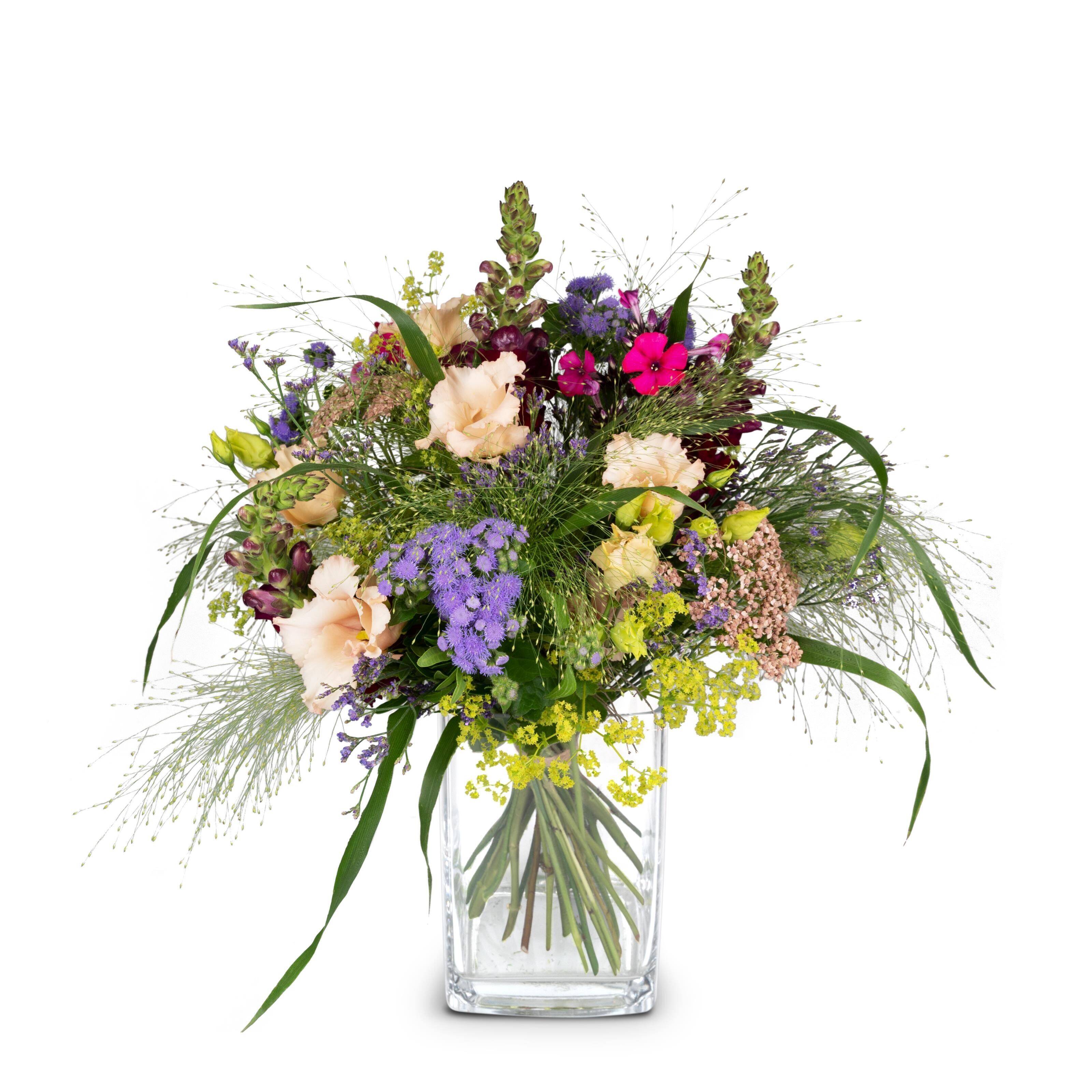Blumen, Strauß, Glasvase, bunte Blüten, Gemischte Blumen, Blumenstrauß, Glassvase, bunte Blüten, Pastellfarben, Florale Anordnung, Blumenstrauß, Florale Anordnung, Gladiolen, Iris, Gemischte Blüten