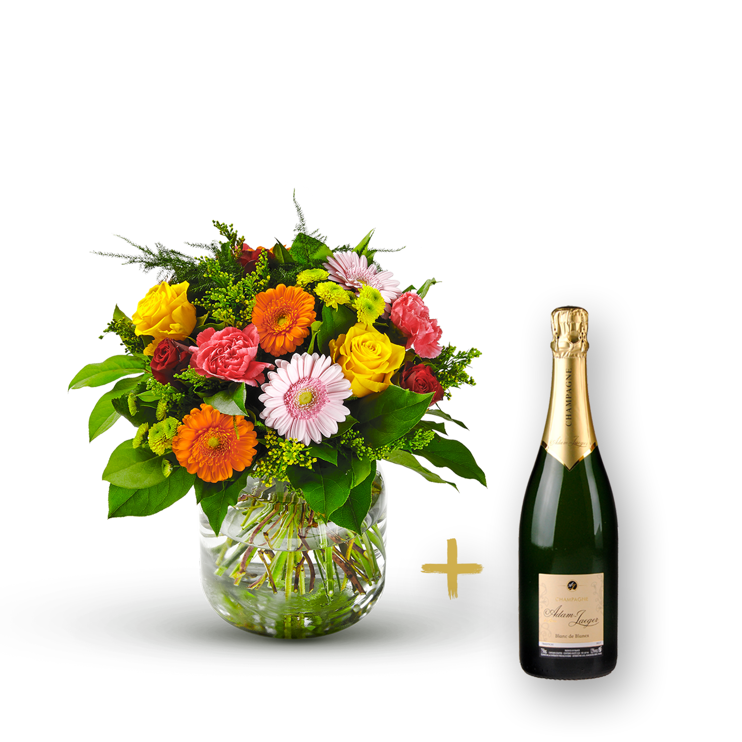 Colorful bouquet with Champagne