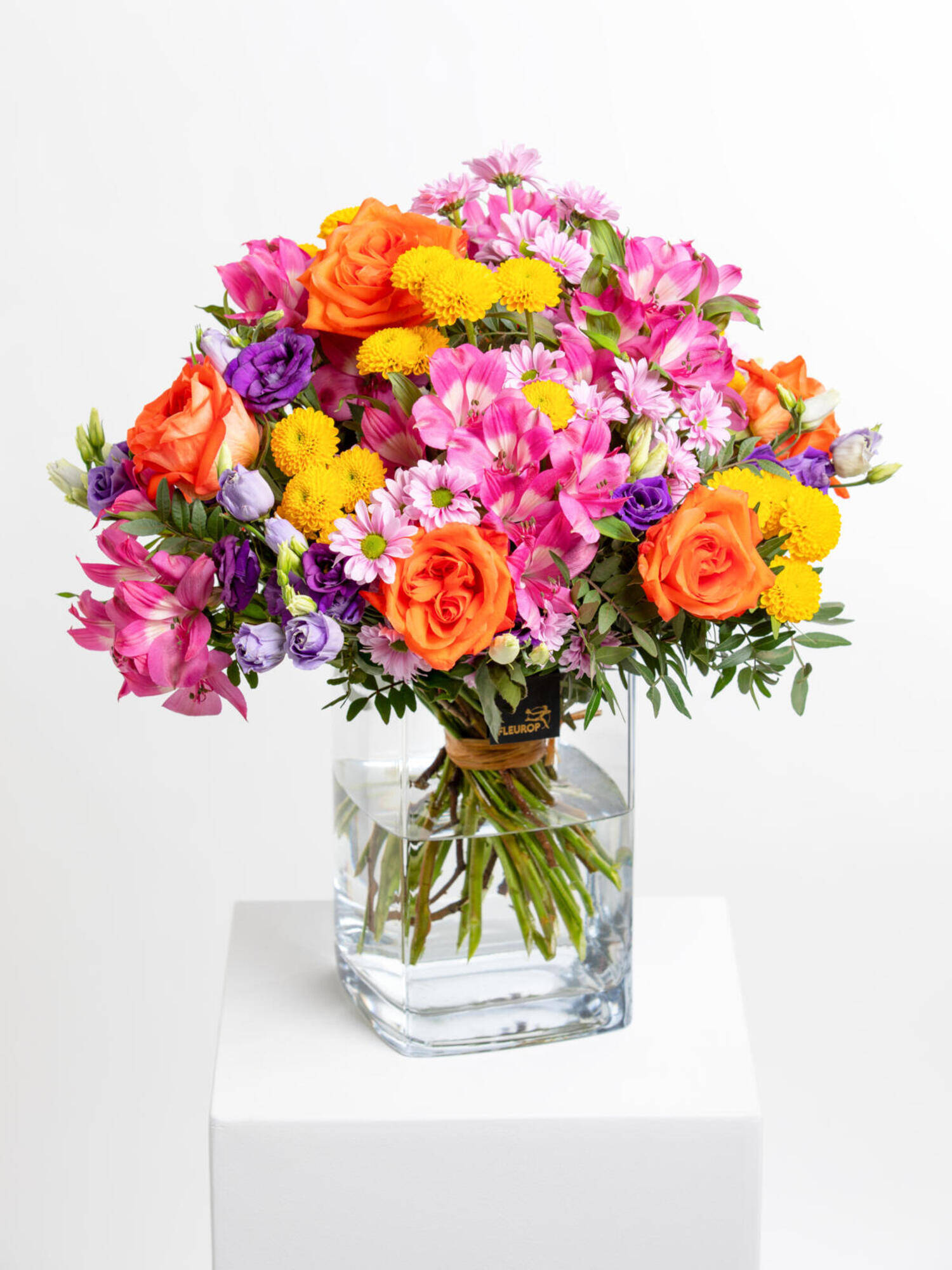 Bunte Geburtstagsfreude - Hauptblüte: Alstromerien, Rosen - Hauptfarbe: Bunt, Gelb, Orange, Pink, Violett