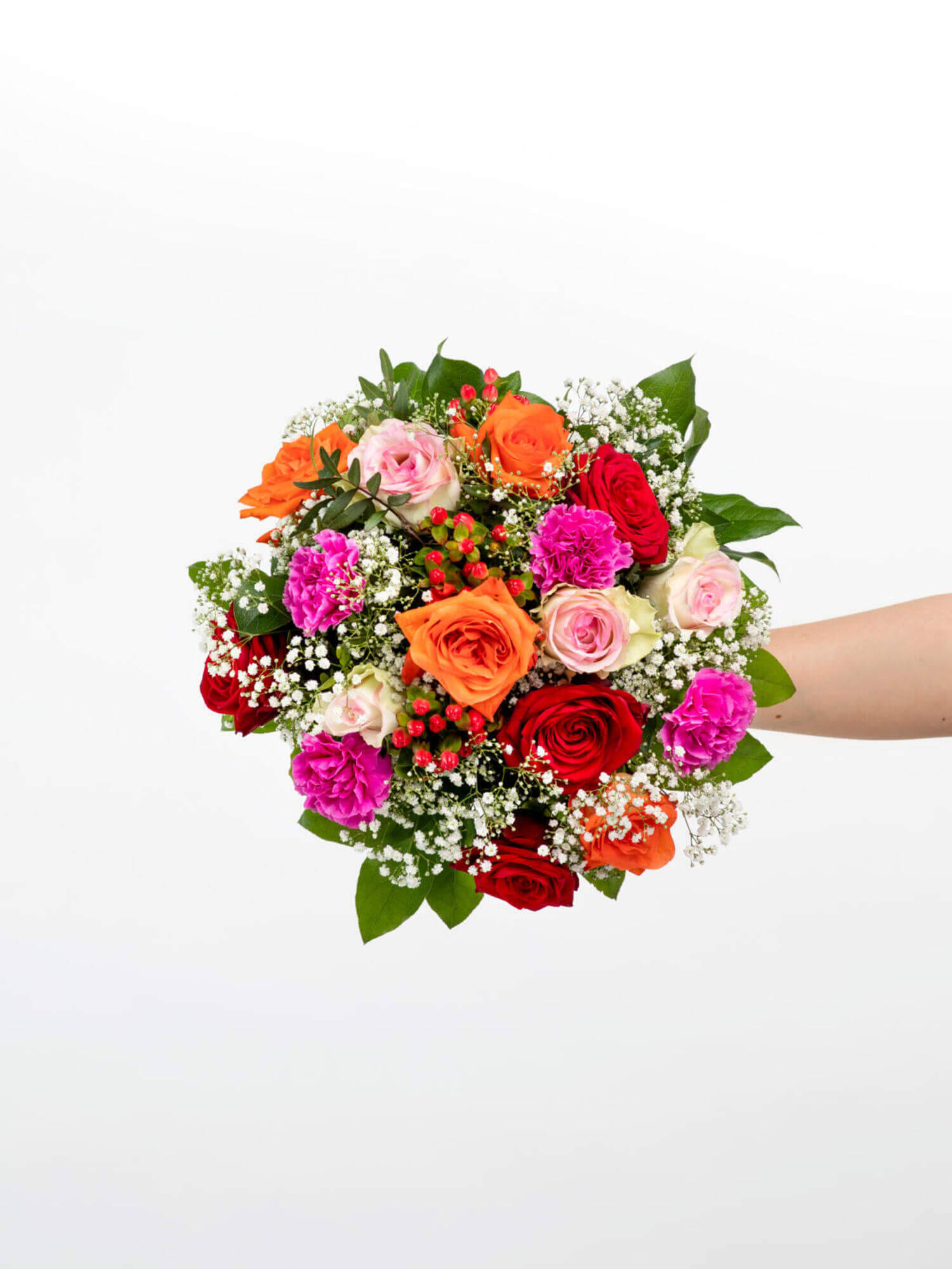 Blumenstrauß, Blumen, Rose, Schleierkraut, bunt