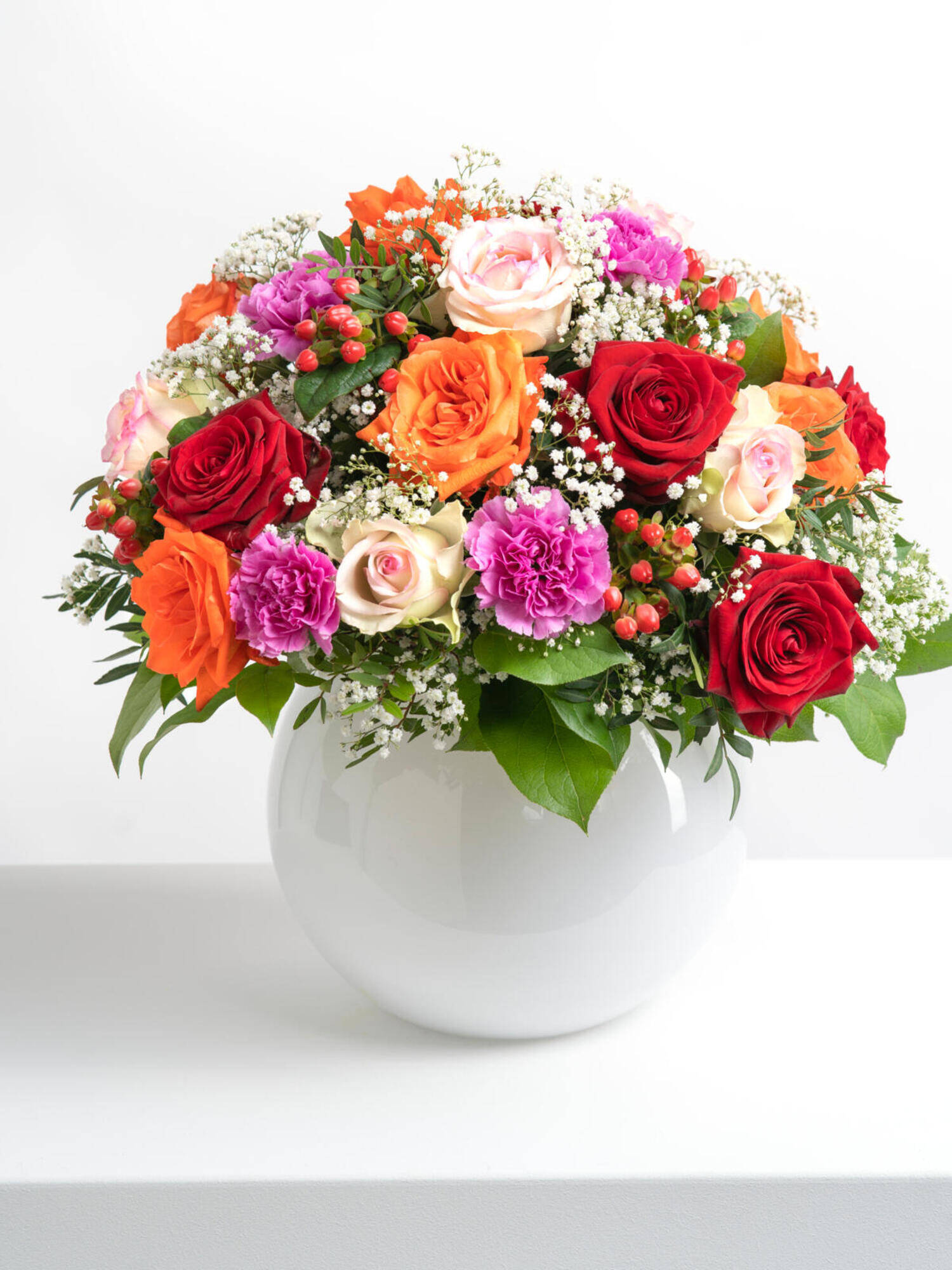Alles Liebe zum Geburtstag - Hauptblüte: Nelken, Rosen - Hauptfarbe: Orange, Rosa, Rot
