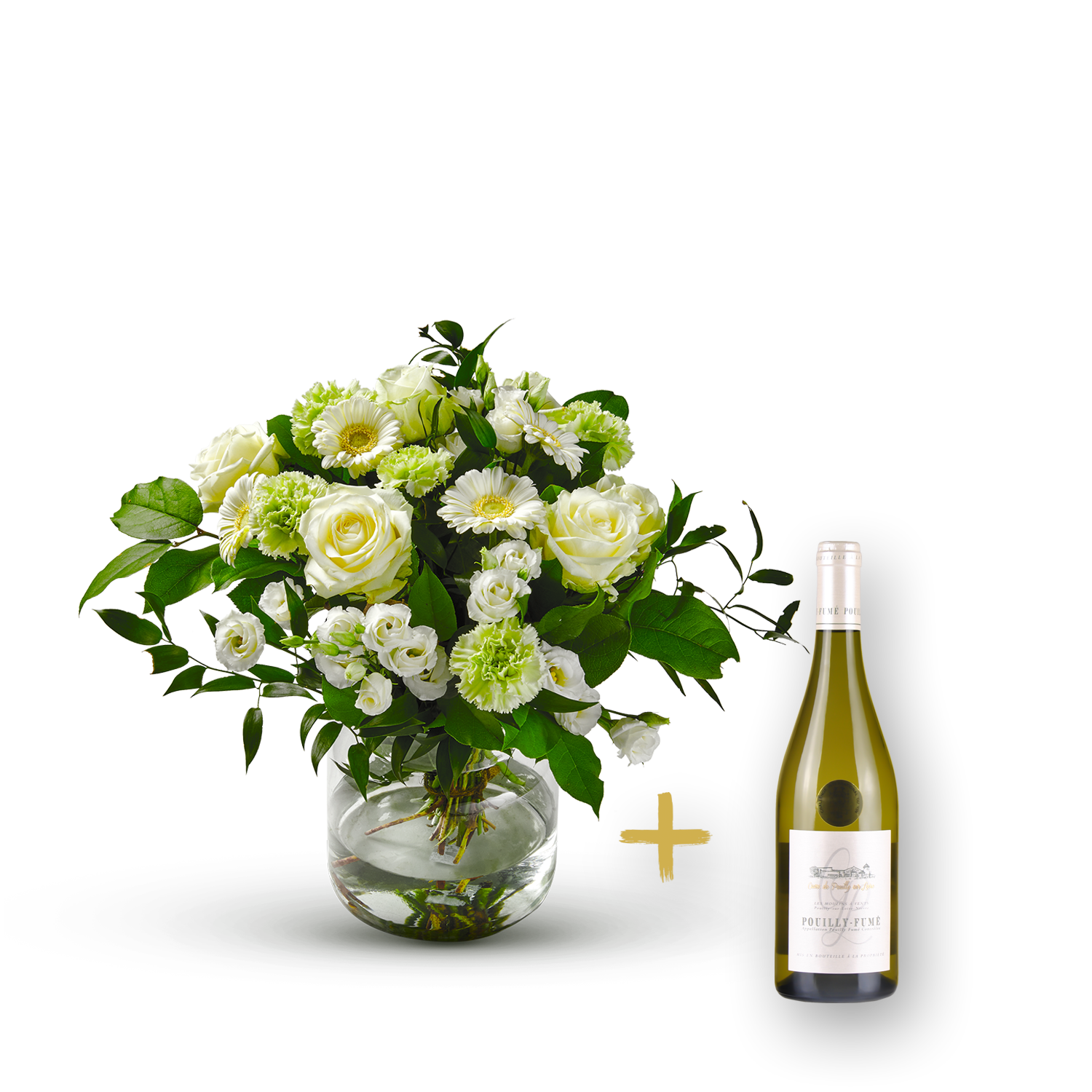 Stylish white bouquet with Pouilly Fume