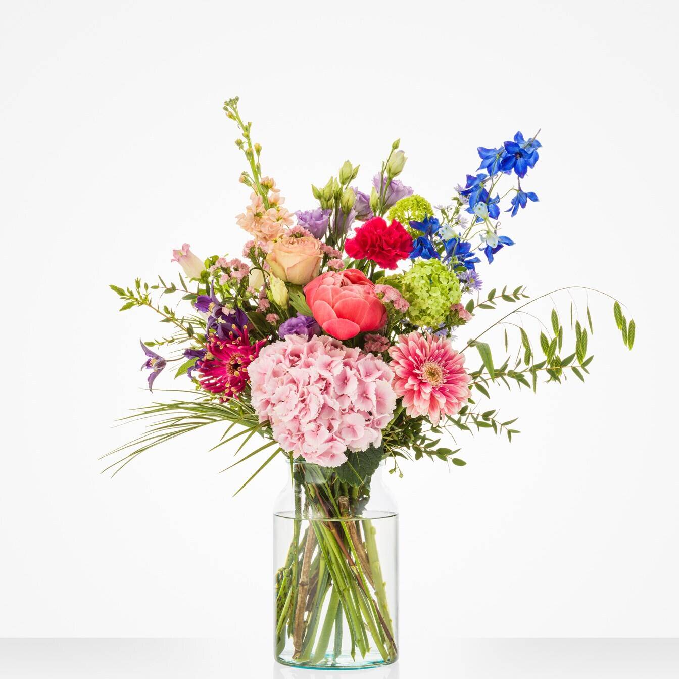 Blumenstrauß, bunte Blumen, Glasvase, bunt, rosa Hydrangea