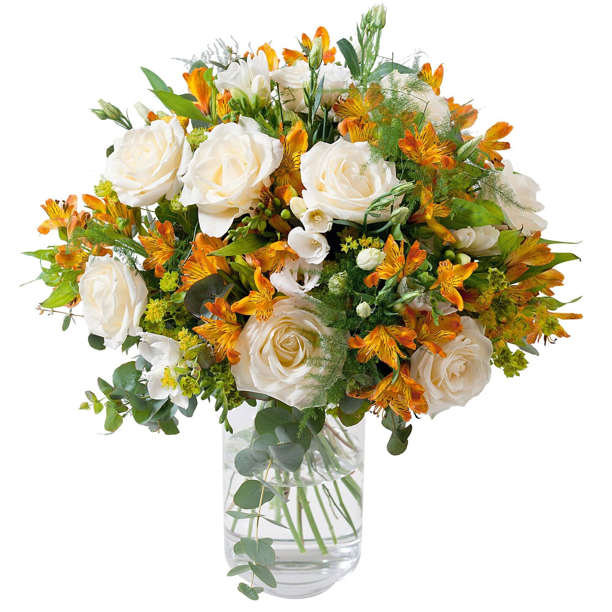 Blume, Blumen-Arrangement, Blumenstrauß, Florales Design, Rose, Blume, Blumen-Arrangement, Blumenstrauß, Florales Design, Rose, Blume, Blumen-Arrangement, Blumenstrauß, Florales Design, Rose, blumen, Blumenstrauß, weiße Rosen, orange Lilien, Glasvase