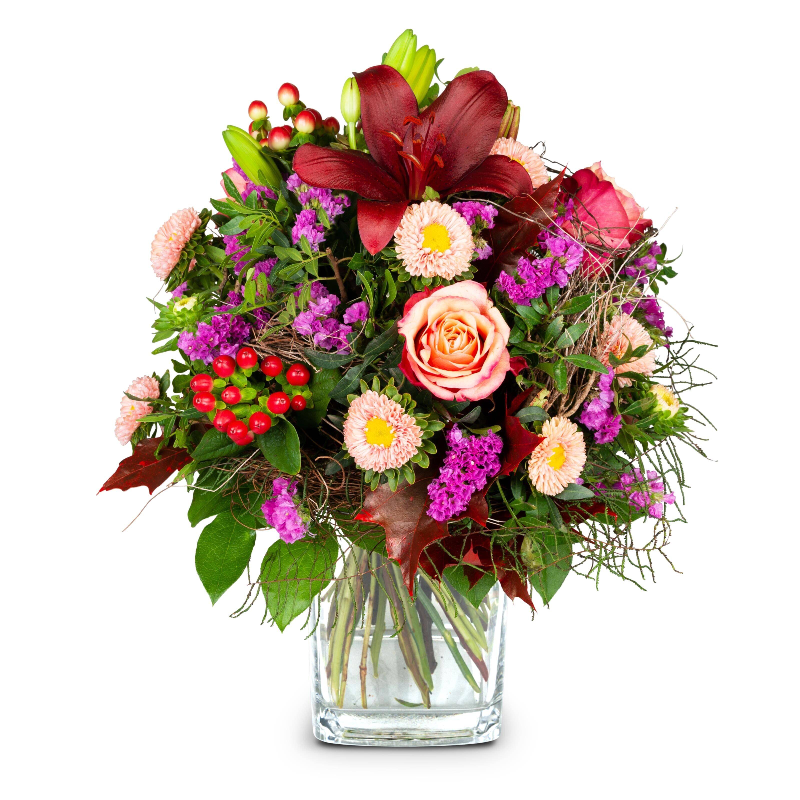 blumenstrauß, bunte blumen, rosen, vasen glas, farbenfrohe anordnung, Blumenstrauß, Blumenarrangement, Rosen, Lilie, Glasvasen, Blumenstrauß, Blumenarrangement, Rose, Lilie, Glasvase