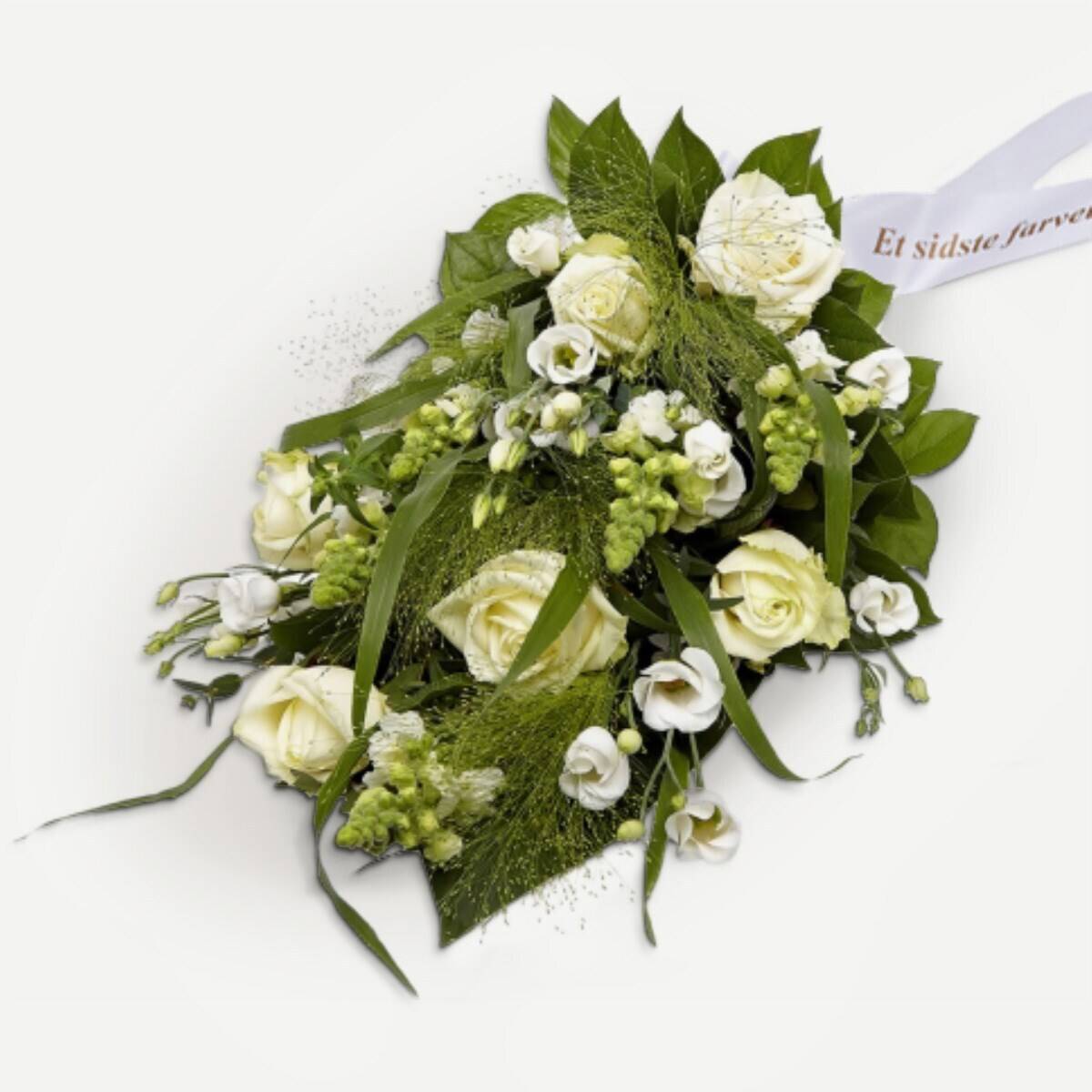 Funeral spray, Florist's Choice with ribbon