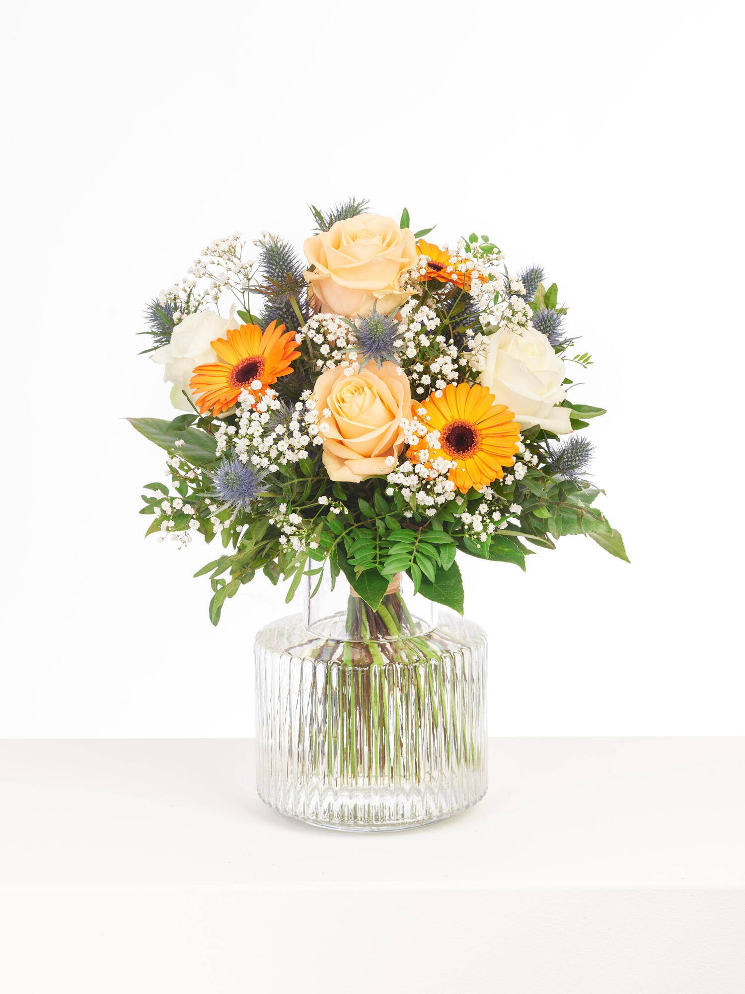 Viel Gesundheit - Hauptblüte: Germini, Rosen - Hauptfarbe: Blau, Orange
