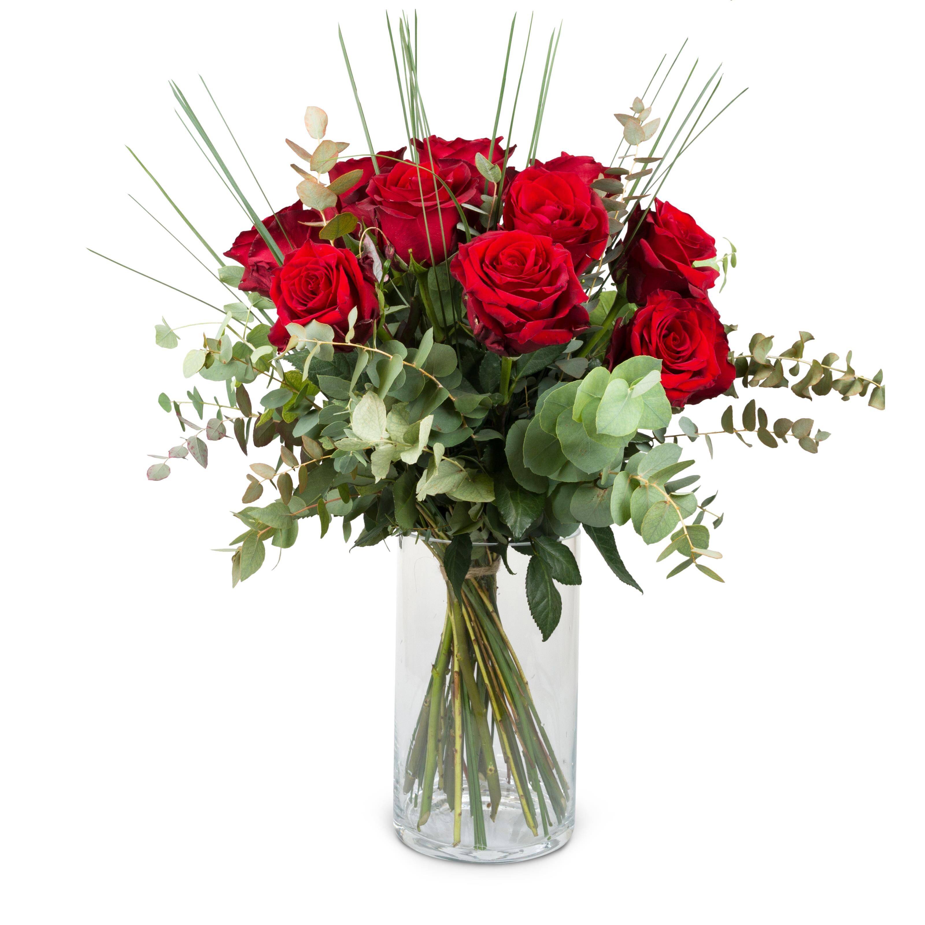 12 Red Roses with greenery